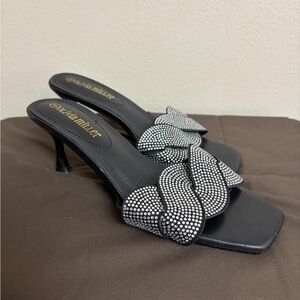 Olivia Miller Black Rhinestone Embellished Heels